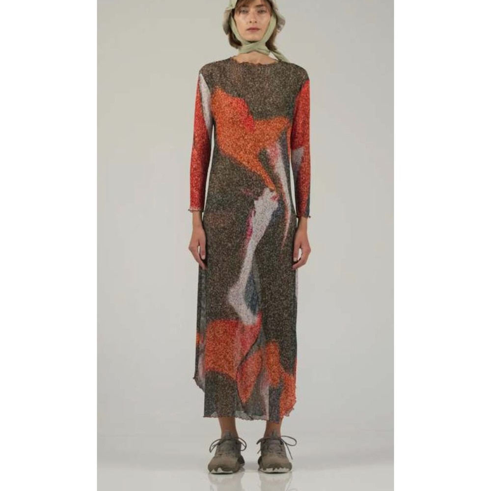 Nin Studio Swirl Dress Women's Medium Mesh Terra Midi Sheer